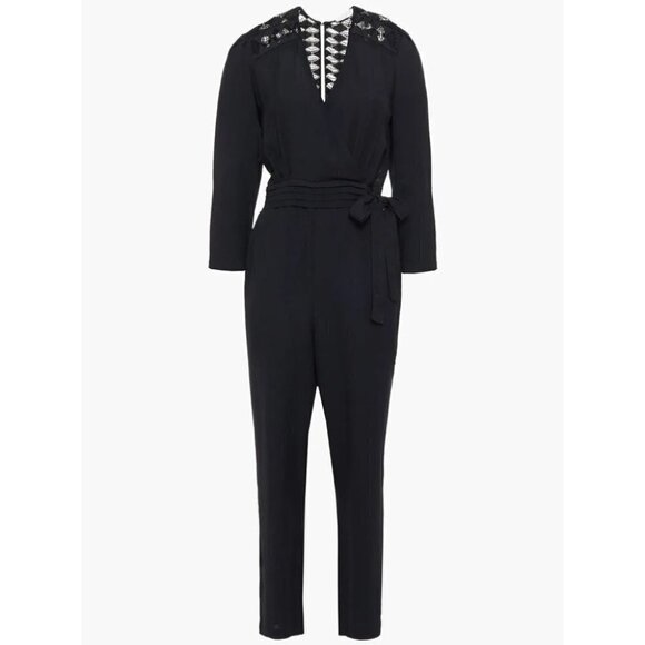 Sandro Noya wrap-effect macramé lace-paneled crepe jumpsuit EUR 40. US L (12-14) - Picture 4 of 15